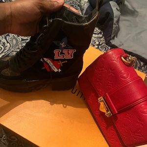 Red LV hand bag and Boots